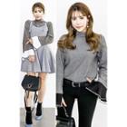 Stand-neck Pleated-cuff Blouse