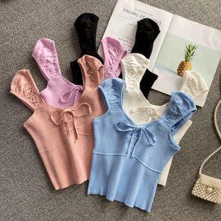 Bow Plain Ribbed Tank Top
