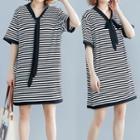 Striped Short-sleeve T-shirt Dress Stripe - One Size