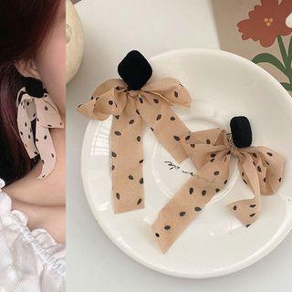Dotted Chiffon Bow Dangle Earring 1 Pair - As Shown In Figure - One Size