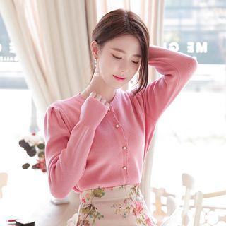 Puff-sleeve Scallop-edge Cardigan