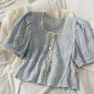 Contrasted Embroidered Crop Shirt