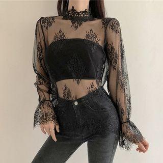 Long-sleeve Turtleneck Lace Top / Camisoles Top / Set