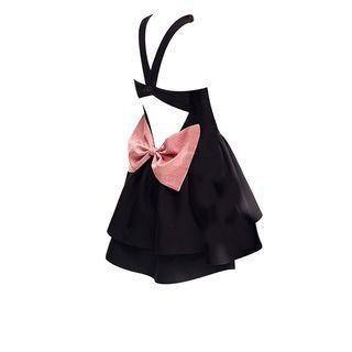 Halter Cutout-back Bow Mini A-line Dress
