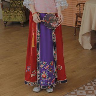 Traditional Chinese Embroidered Midi A-line Skirt