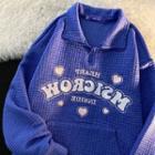 Polo Zip Long-sleeve Embroidered Lettering Sweatshirt