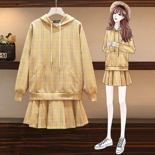 Set: Plaid Hoodie + A-line Skirt