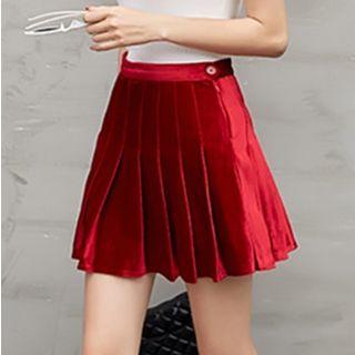 High-waist Velvet Pleated Skort