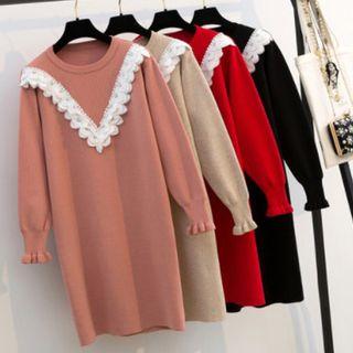 Lace Trim Sweater Dress