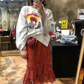 H-line Midi Lace Skirt Red - One Size