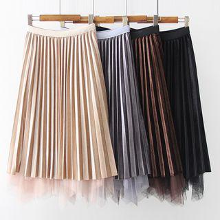 Reversible Midi Accordion Pleat Velvet A-line Mesh Skirt
