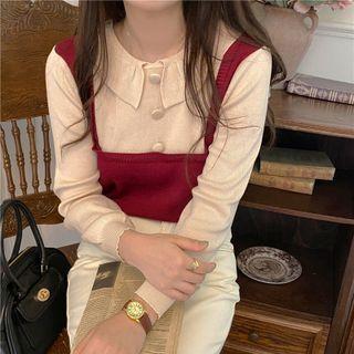 Collared Mock Two-piece Knit Top