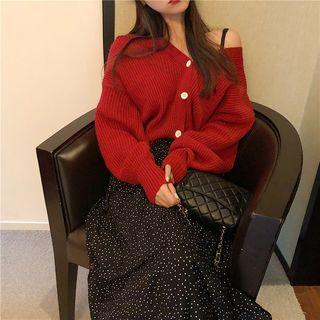 Plain Loose-fit Cardigan / Dot Skirt