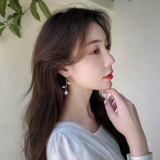 Alloy Rose Dangle Earring 1 Pair - Hook Earrings - White Rose - Gold - One Size