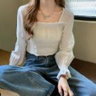 Ruffle Trim Square-neck Cropped Blouse