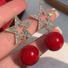 Rhinestone Star Earring 1 Pair - Silver Needle - Red - One Size