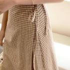 Checked Midi Surplice-wrap Skirt Light Brown - One Size