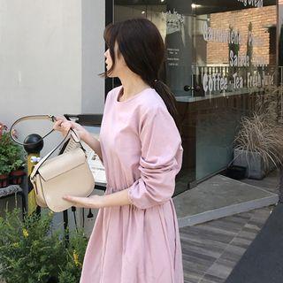 Long-sleeve Smocked-waist Midi Dress