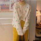 Long-sleeve Mock-neck T-shirt / Midi Skirt / Jacquard Cardigan