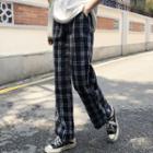 Plaid Straight Cut Pants Navy Blue - One Size