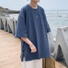 Elbow-sleeve Side Button-up T-shirt