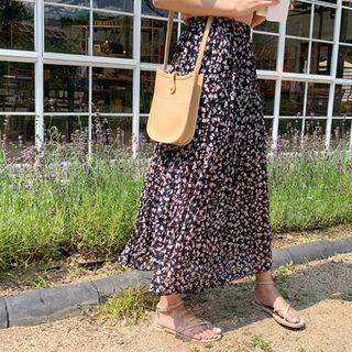 Floral Chiffon Long Skirt Navy Blue - One Size