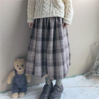 Plaid A-line Midi Skirt Plaid - Brown - One Size