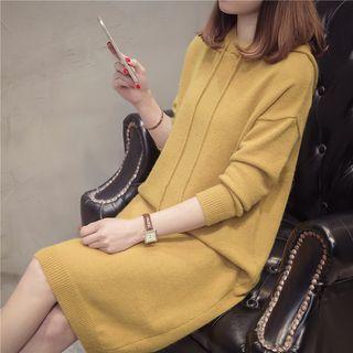 Plain Long Sleeve Hooded Knit Dress