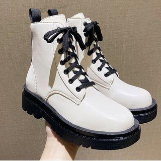 Lace-up Two-tone Short Boots