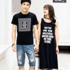 Couple Matching Printed Short-sleeve T-shirt / Lettering Tank Dress