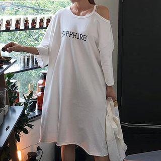 Cutout Shoulder Lettering Midi T-shirt Dress