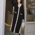 V-neck Contrast Trim Midi Shift Dress