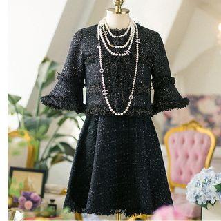 3/4-sleeve Tweed Jacket / Sleeveless A-line Tweed Dress