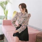 Collared Frill-trim Floral Top
