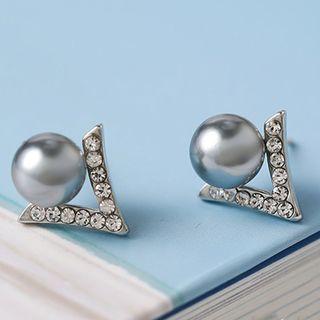 Rhinestone Letter Stud Earring Gunmetal - One Size