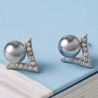 Rhinestone Letter Stud Earring Gunmetal - One Size