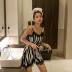 Spaghetti-strap Zebra Playsuit Ivory - One Size