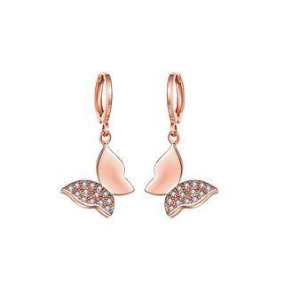 Elegant Plated Rose Gold Butterfly Earrings With Cubic Zircon Rose Gold - One Size