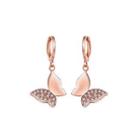 Elegant Plated Rose Gold Butterfly Earrings With Cubic Zircon Rose Gold - One Size
