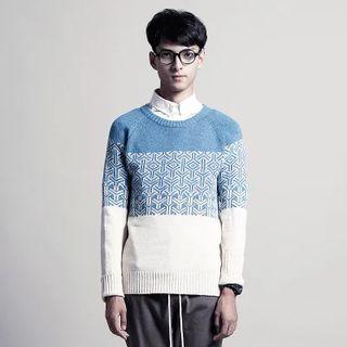 Patterned Colour Block Knit Top