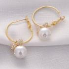 Bow Rhinestone Faux Pearl Alloy Hoop Earring 1 Pair - Gold - One Size