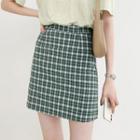 High-waist Color-block Plaid A-line Mini Skirt