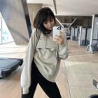 Plain Hooded Loose-fit Long-sleeve Sweatshirt