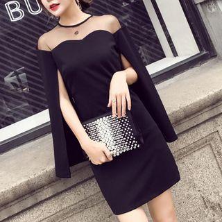 Mesh Panel Cape Sleeve A-line Dress