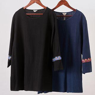 Elbow-sleeve Patterned Panel Top