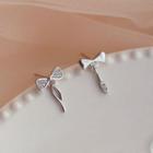 Bow Rhinestone Asymmetrical Sterling Silver Earring 1 Pair - Silver - One Size