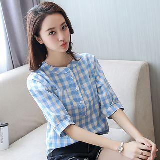 Gingham Elbow Sleeve Half Placket Shirt
