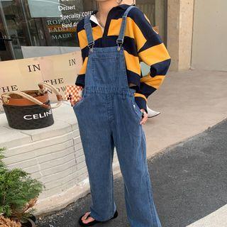 Long-sleeve Striped Polo Shirt / Wide-leg Jumper Jeans