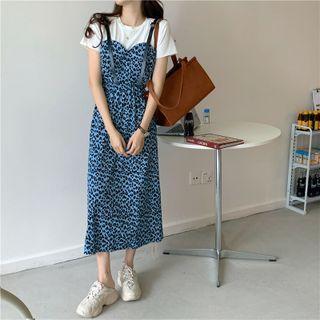 V-neck Printed Leopard A-line Dress As Shown In Figure - One Size