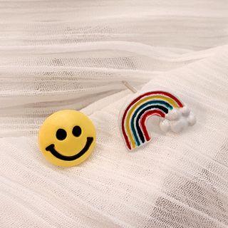 Non-matching Rainbow Stud Earring 1 Pair - Yellow & Multicolour - One Size